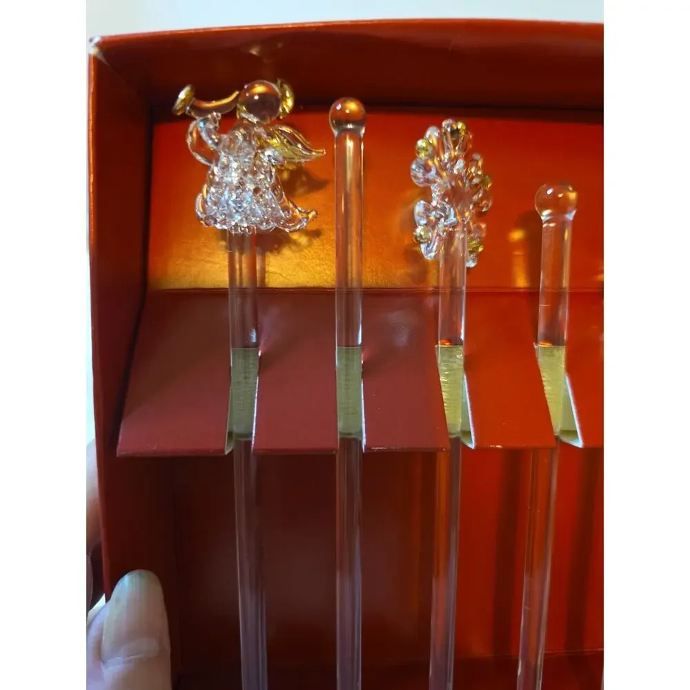 Boston Warehouse Glass Swizzle Stick Set Set Of 6 Christmas Tree Stocking...